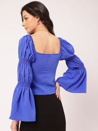 DressBerry Effortless Elegance Ruched Tiered Bell Sleeves Slit Front Empire Top