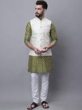 SOJANYA Motif Etnik Lelaki Sulam Kurta Dengan Baju Tidur & Jaket Nehru