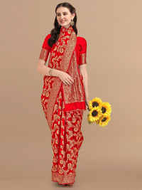 KALINI Red & Golden Floral Zari Silk Blend Banarasi Saree