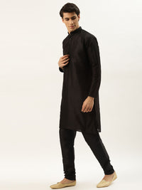 SOJANYA Men Green & Black Ethnic Motifs Jacquard Kurta and Churidar with Nehru Jacket