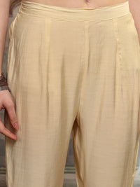 Vishudh Yellow Floral Embroidered Mirror Work Straight Kurta With Trousers & Dupatta