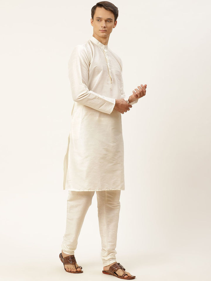 SOJANYA Men Off White & Maroon Ethnic Motifs Print Kurta & Churidar with Tailored Jacket