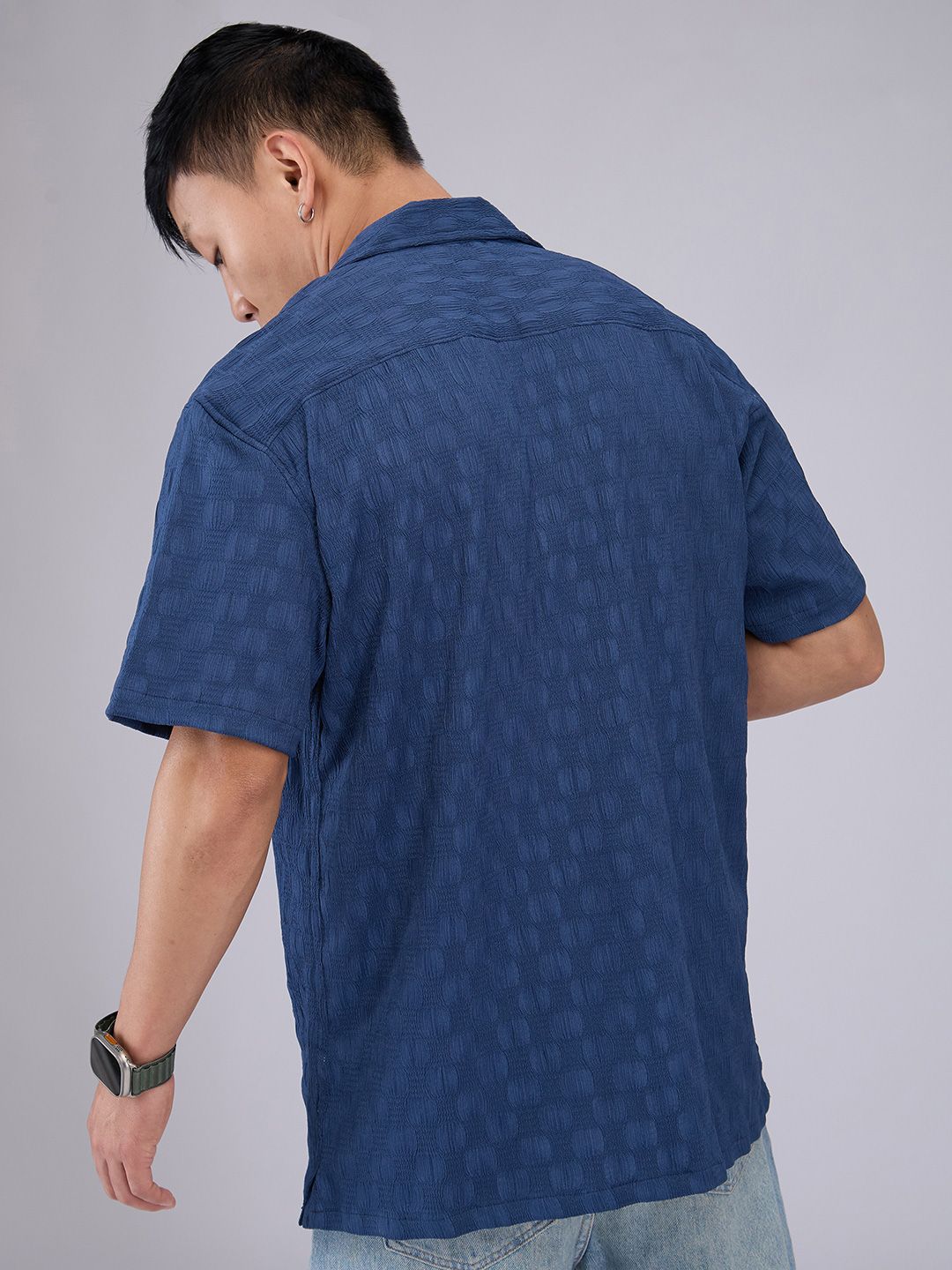 VASTRADO Men Classic Cuban Collar Textured Oversized Casual Shirt