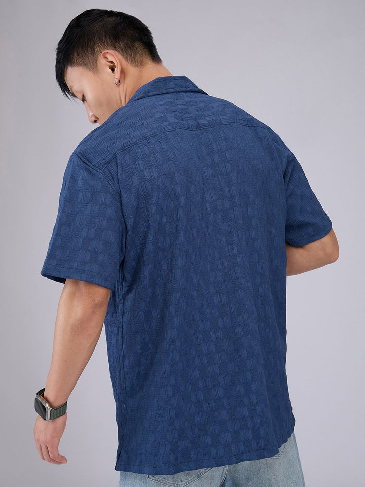 VASTRADO Men Classic Cuban Collar Textured Oversized Casual Shirt