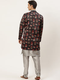 SOJANYA Men Grey Solid Kurta with Churidar & Ethnic Jacket