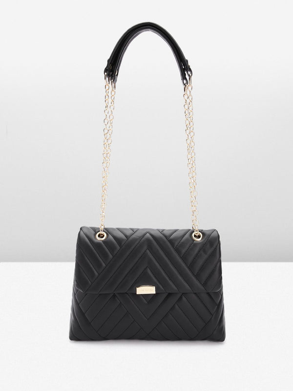 Lino Perros Women Striped Structured Satchel Bag with Quilted Detail