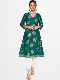 Global Desi V-Neck Floral Printed Anarkali Kurta