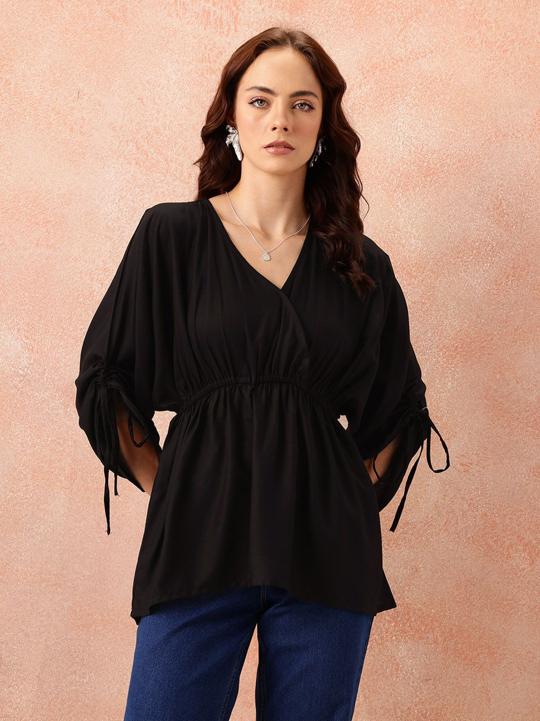 all about you Flared SleeveTie Up Detail Wrap Top