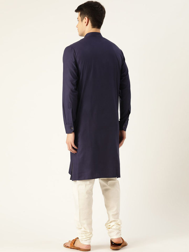 SOJANYA Lelaki Navy Blue Solid Kurta Lurus