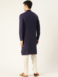 SOJANYA Lelaki Navy Blue Solid Kurta Lurus