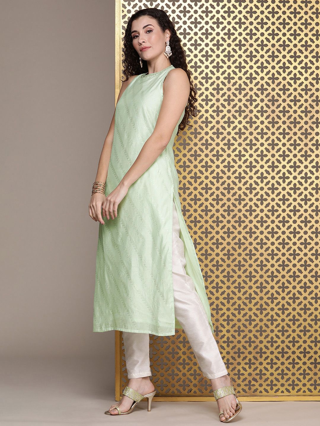 House of Pataudi Ethnic Motifs Printed Sequinned Jashn Kurta