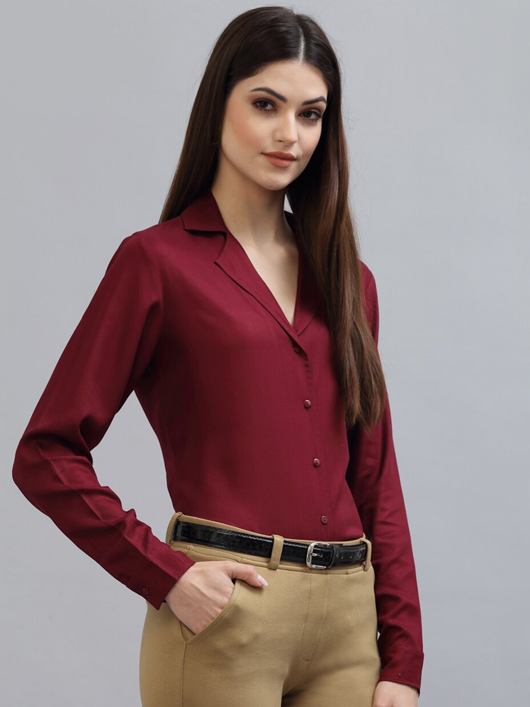 Style Quotient Women Maroon Formal Shirt