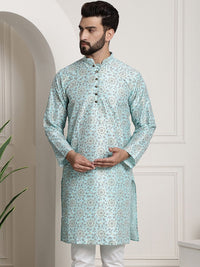 SOJANYA Men Blue & Brown Ethnic Motifs Printed Kurta