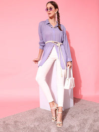 STREET 9 Women Lavender Solid Oversize Shirt