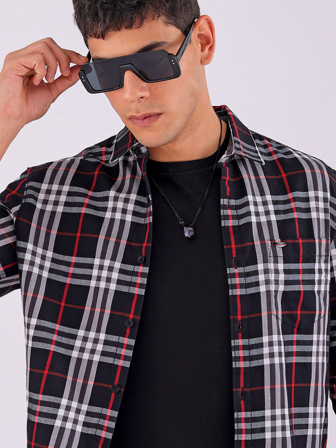 The Indian Garage Co Men Spread Collar Tartan Checked Cotton Slim Fit Casual Shirt