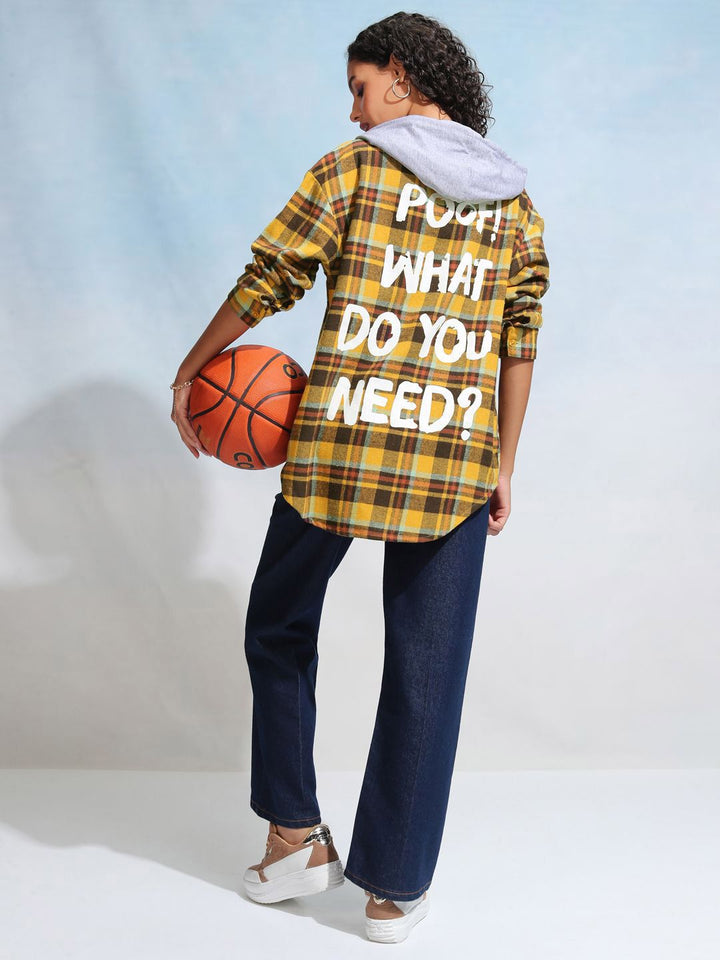 Tokyo Talkies Women Check Oversize Longline Printed Hoodie