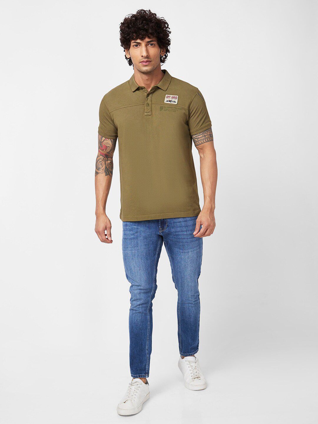 SPYKAR Typography Printed Polo Collar Slim Fit Cotton Casual T-Shirt