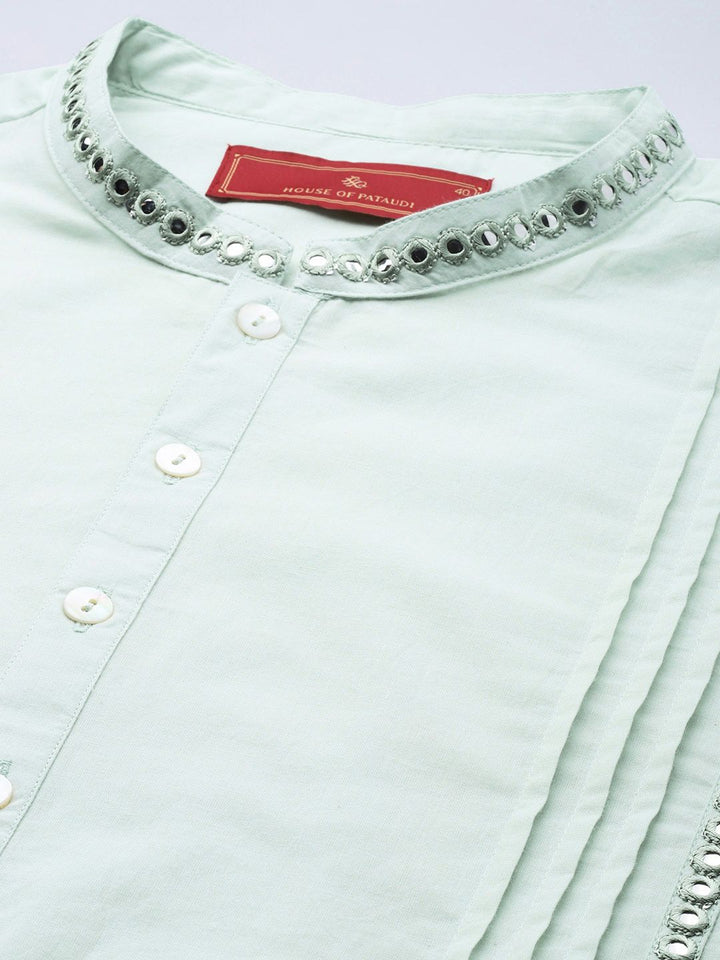 House of Pataudi Mirror Embroidery Jashn Kurta with Pintucks