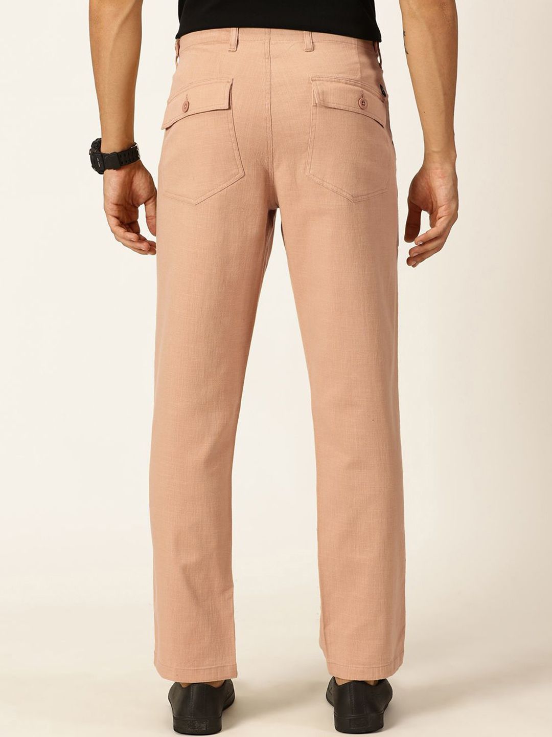 Thomas Scott Men Smart Regular Fit Mid-Rise Easy Wash Linen Chinos Trousers