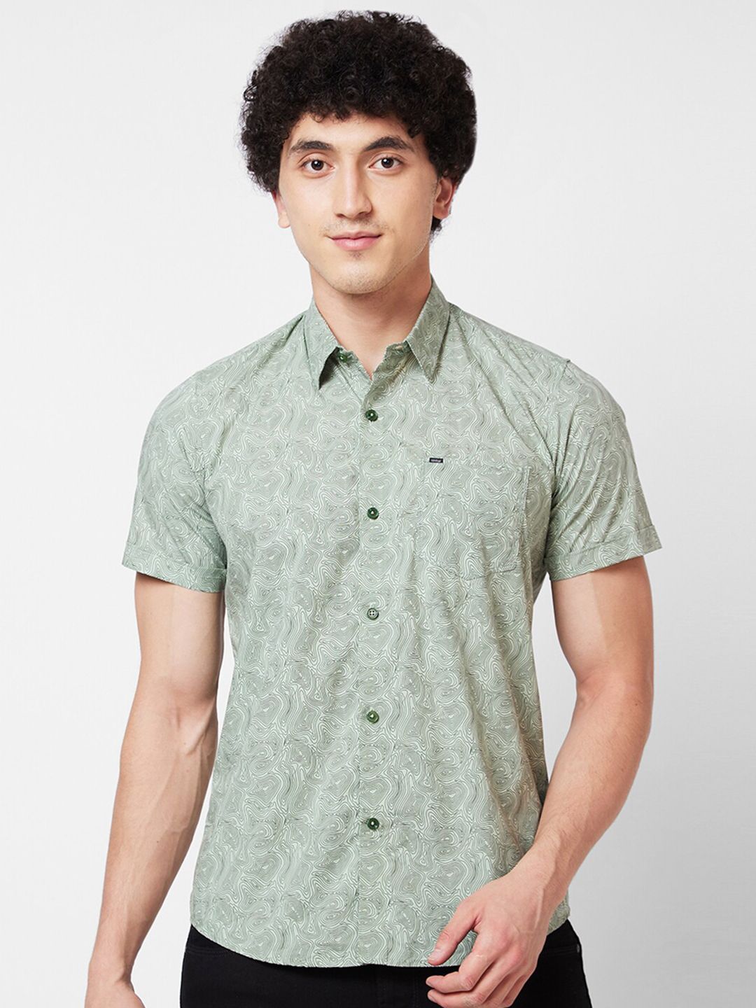 SPYKAR Spread Collar Short Sleeves Printed Casual Cotton Shirt