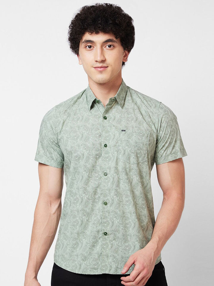 SPYKAR Spread Collar Short Sleeves Printed Casual Cotton Shirt