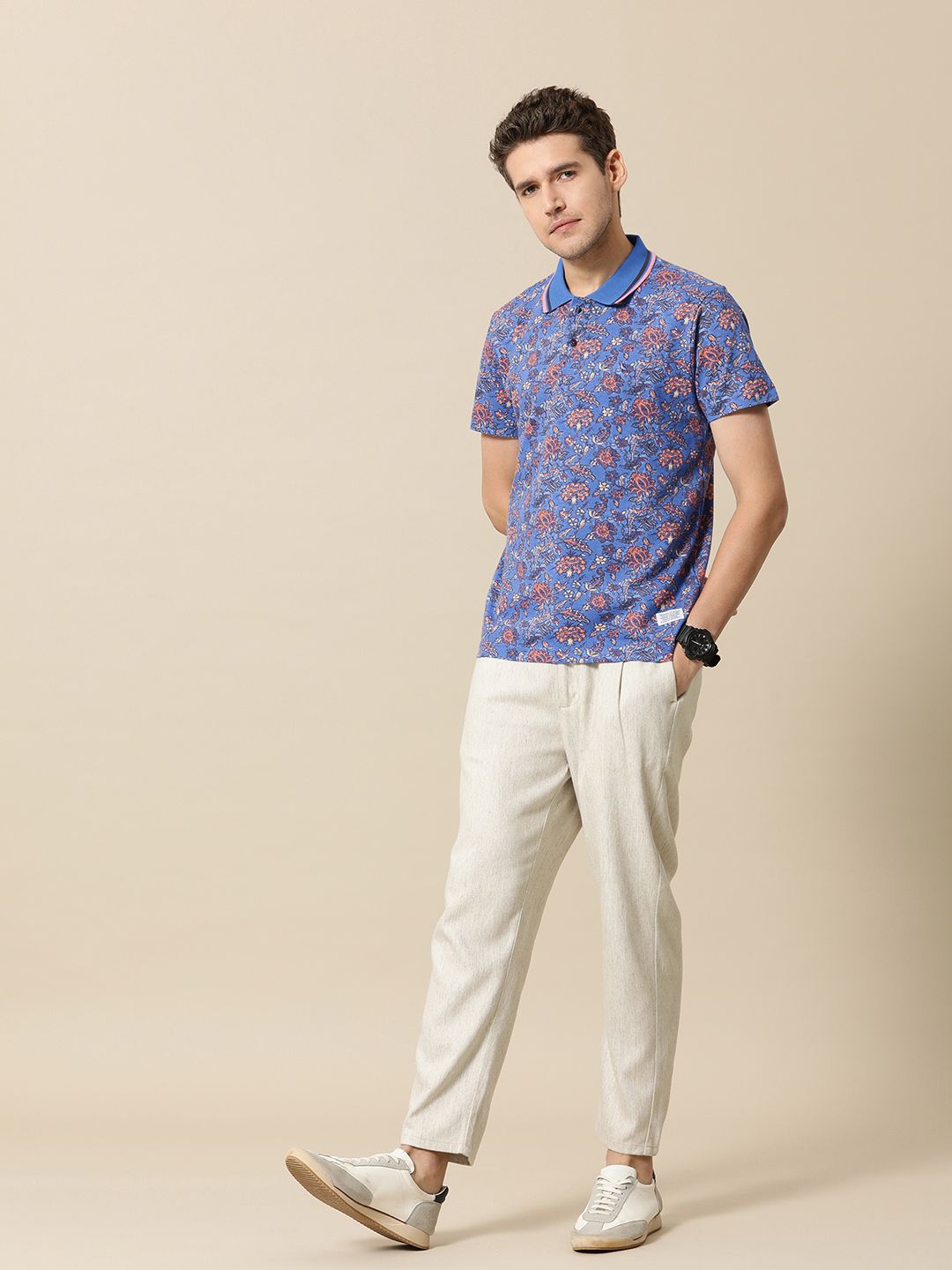 Mr Bowerbird Men Floral Printed Polo Collar Pure Cotton T-shirt