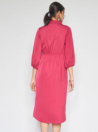 AND Shirt Collar Puff Sleeves Tulip Wrap Dress