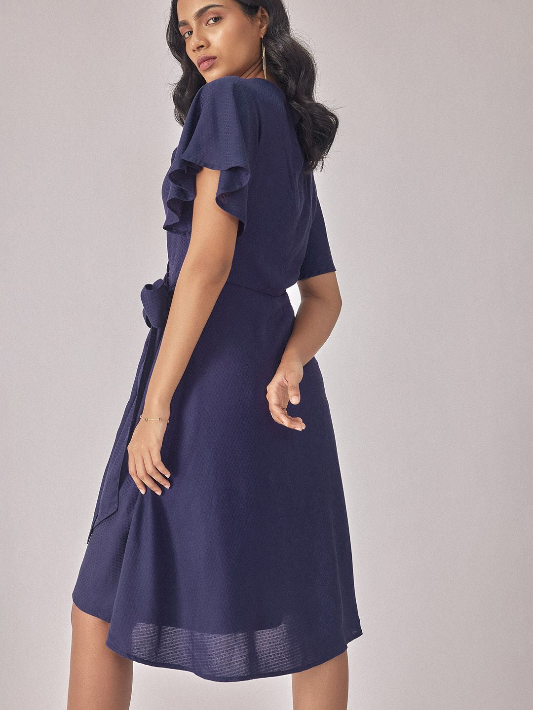 The Label Life Self Design Flared Sleeves Tie-Ups Wrap Dress