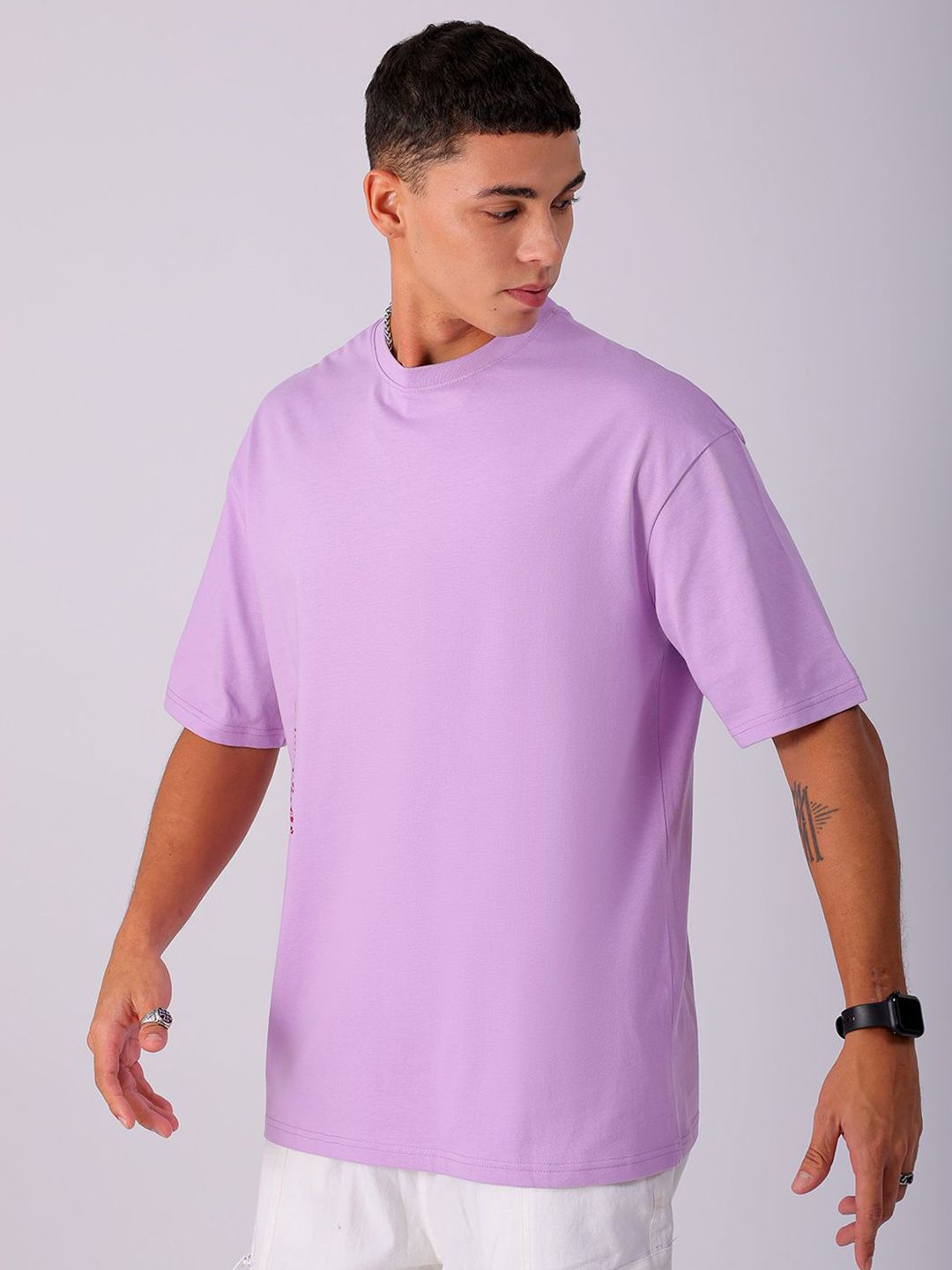 The Indian Garage Co Men Back Printed Boxy Oversized Round Neck Pure Cotton T-shirt