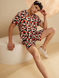 DENNISON The Vacay Mode Geometric Printed Shirt-Collar Shirt With Shorts