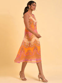 W Orange Ethnic Motifs Printed A-Line Midi Dress