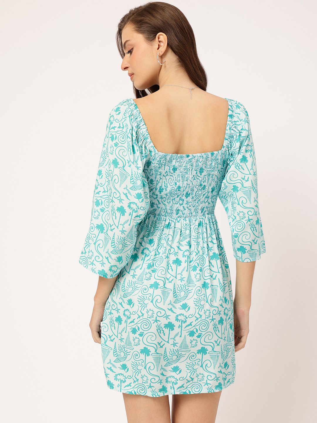 DressBerry Coastal Chic Printed Twisted A-Line Mini Dress