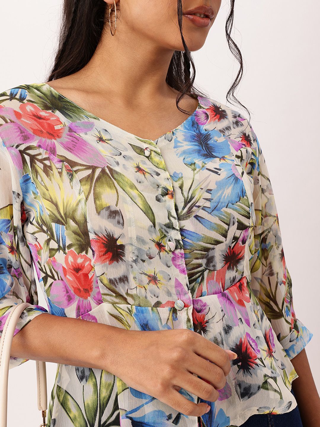 DressBerry Floral Fetish, Holiday Mood Printed Semi Sheer A-Line Top