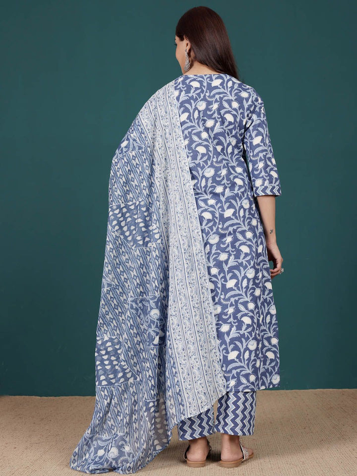 Varanga Floral Printed V-Neck Pure Cotton Straight Kurta With Trousers & Dupatta