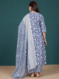 Varanga Floral Printed V-Neck Pure Cotton Straight Kurta With Trousers & Dupatta