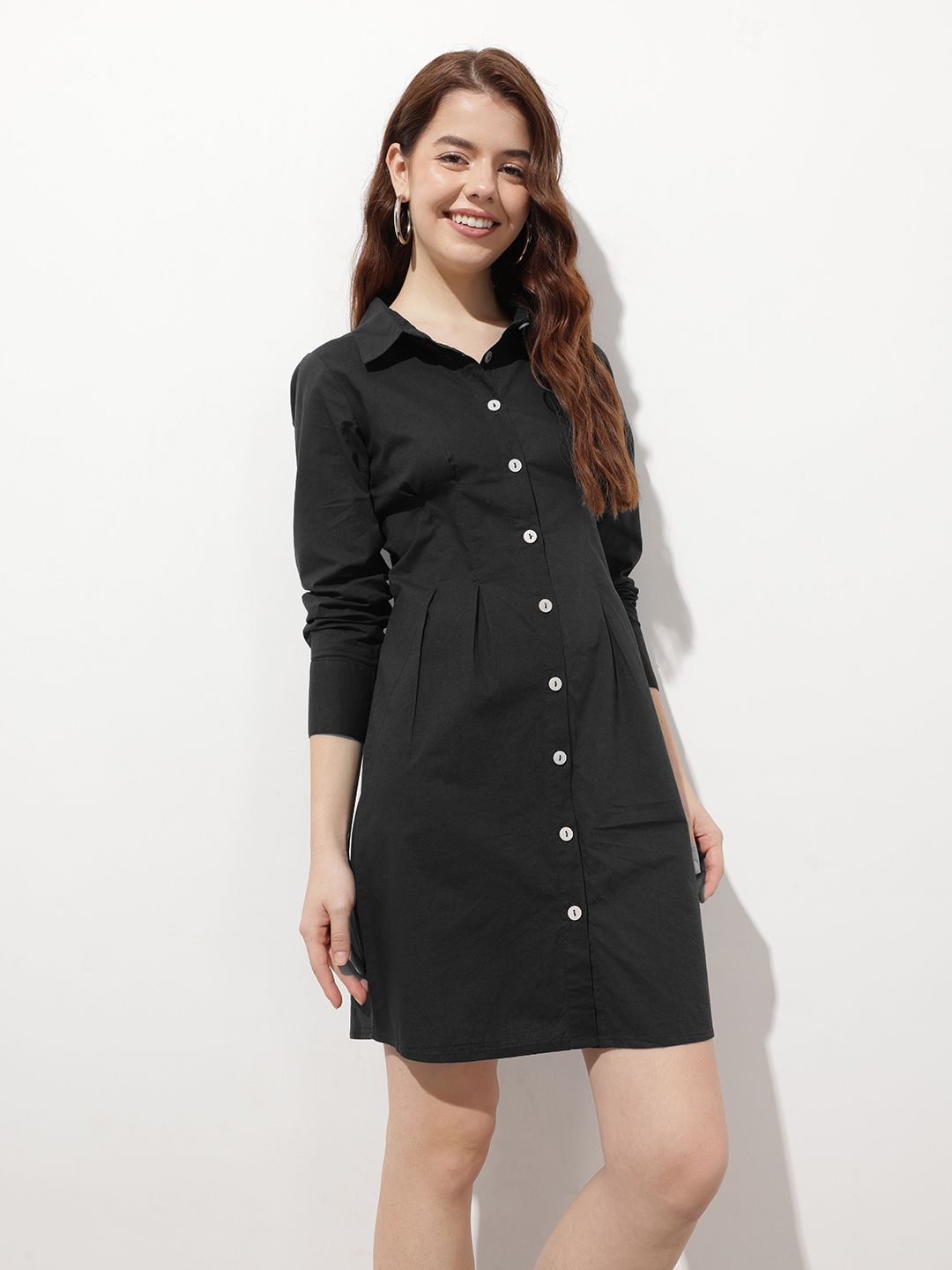 DressBerry New Neutral Reverse Pleats Shirt Dress