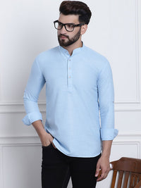 Anug by SOJANYA Men Blue Band Collar Kurta