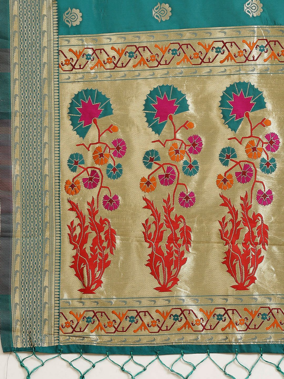 Saree mall Teal Green & Golden Woven Design Banarasi Saree