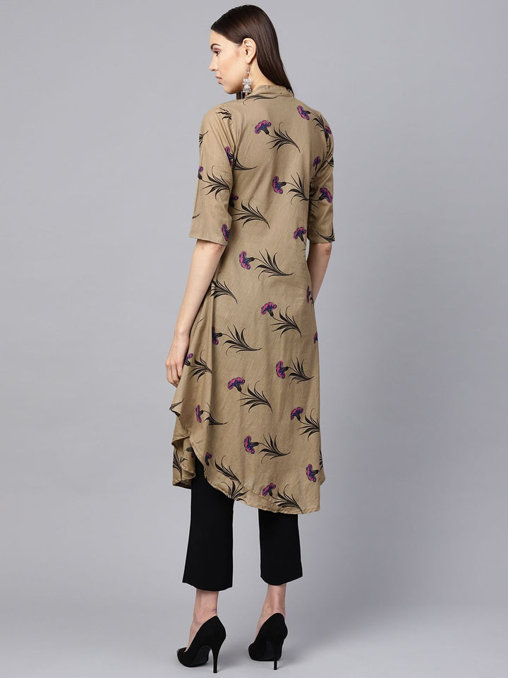 SOJANYA Women Taupe & Black Floral Printed A-Line Kurta