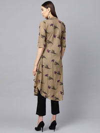 SOJANYA Women Taupe & Black Floral Printed A-Line Kurta