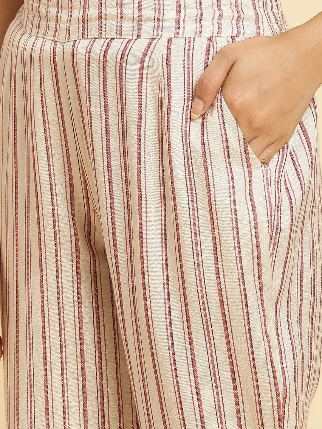 W Women Striped Straight Fit Mid Rise Plain Parallel Trousers