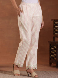 Libas Floral Printed Panelled Thread Work Pure Cotton Kurta with Trousers & With Dupatta