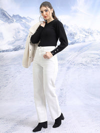 Tokyo Talkies Black Ribbed Long Sleeves Acrylic Fitted Pullover Sweater