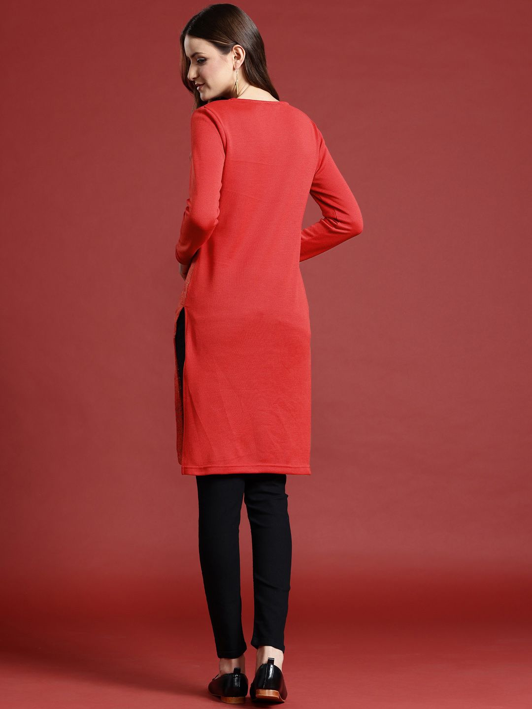 Anouk Geometric Woven Design Winter Kurta