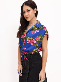 DressBerry Bouquet of Style Floral Printed Boxy Shirt Style Crop Top