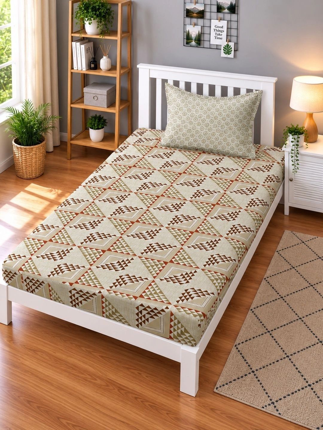 Moda Rapido X KLOTTHE Beige Printed Pure Cotton Single Bedsheet With Pillow Covers