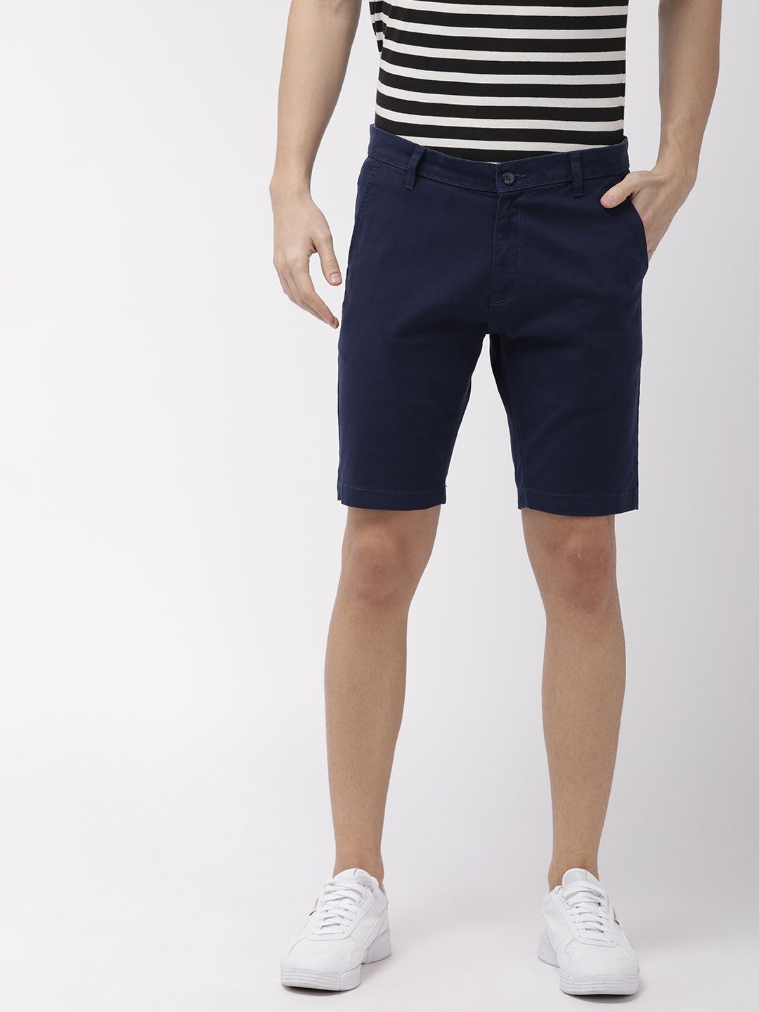 HIGHLANDER Men Navy Blue Solid Slim Fit Chino Shorts