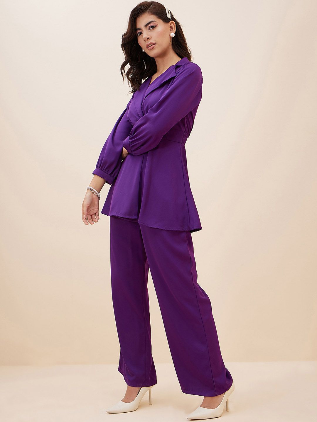 Antheaa Shirt Collar Tunic With Trousers