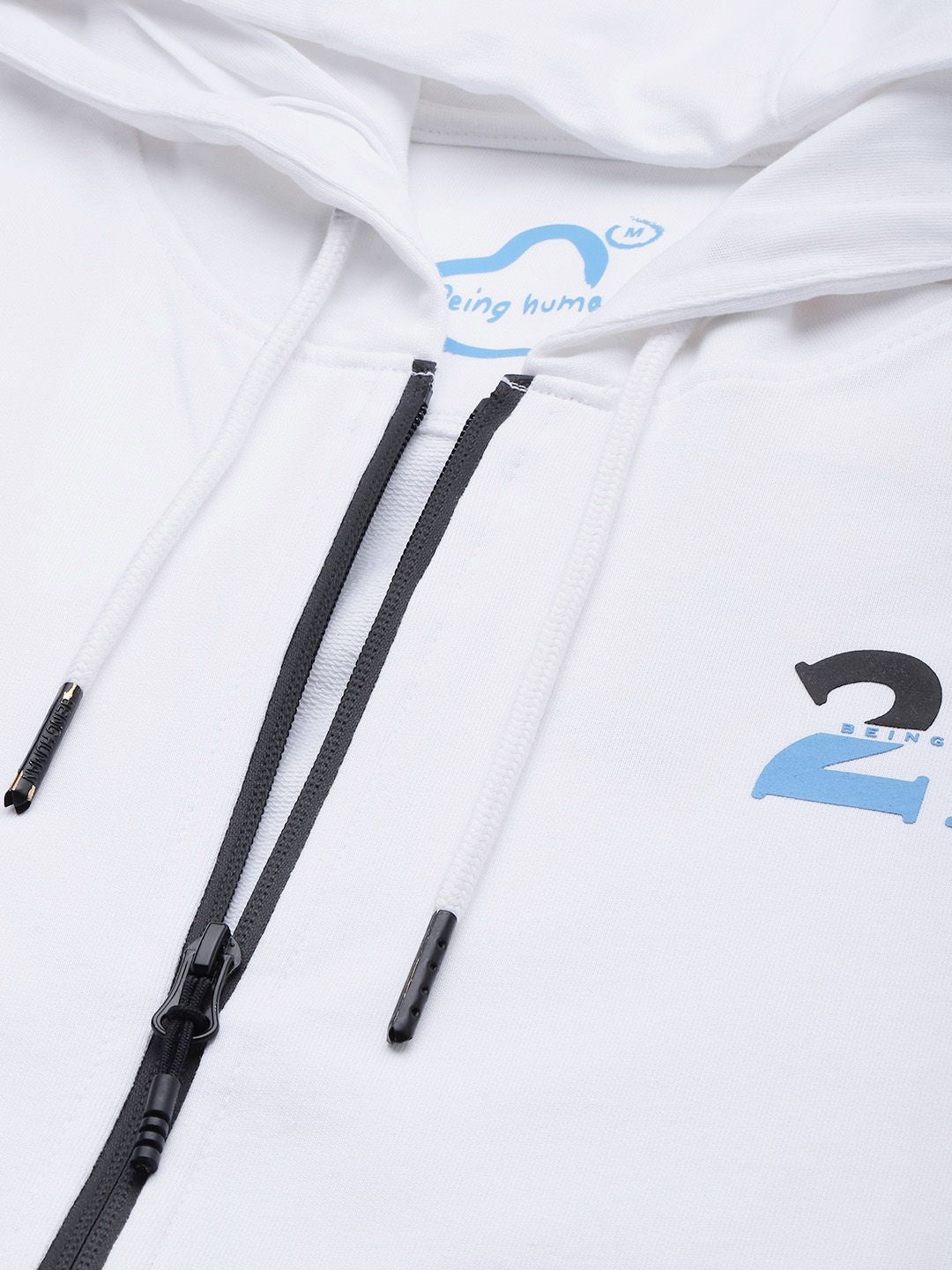 Being Human Men Brand Logo & Numeric Print Hooded Pure Cotton Front-Open Sweatshirt