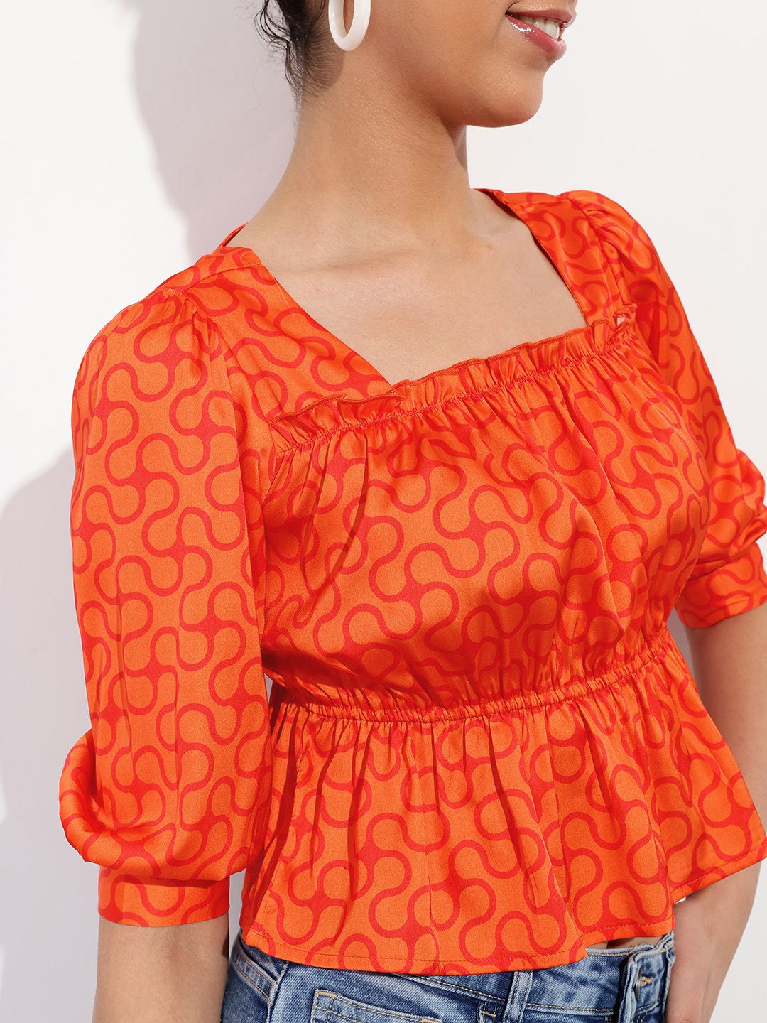 DressBerry 70's Teenage Ruffled Satin A-Line Top